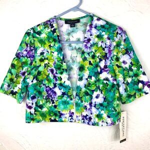 Perceptions Short Sleeve Floral Crop Bolero Blazer NEW